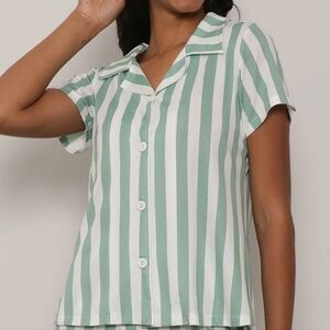 🆕️ Stripe Basil Short-Sleeve Notched-Collar Pajama Top